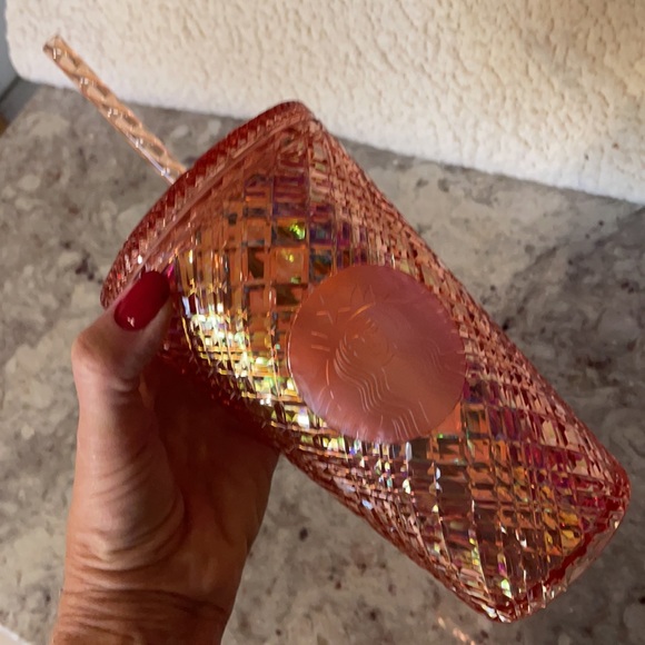 Set of 3 Starbucks Jewel Cold Cup Holiday 2021 Tumblers NEW peach, red, green - Picture 12 of 17